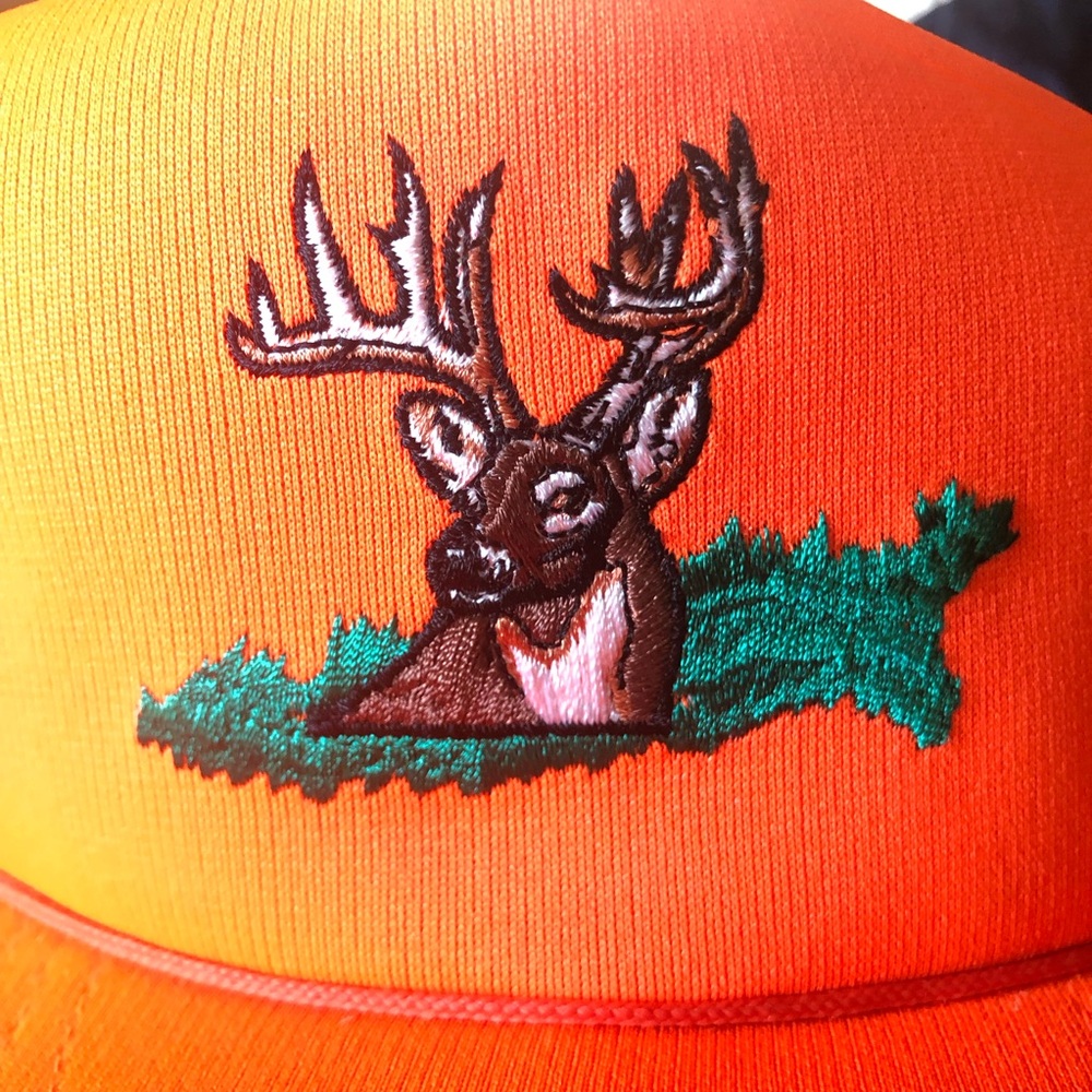 Vintage Embroidered Deer Patch Hunter Orange SnapBack Hat Trucker Cap